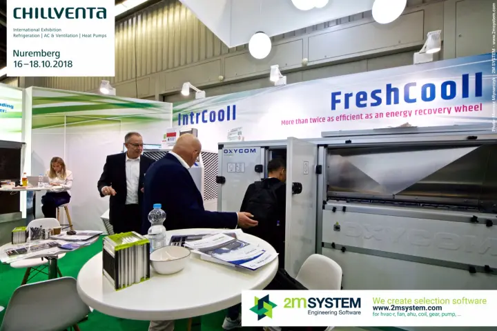 Open FreshCooll air handling unit with exposed heat exchanger at Oxycom at Chillventa 2018