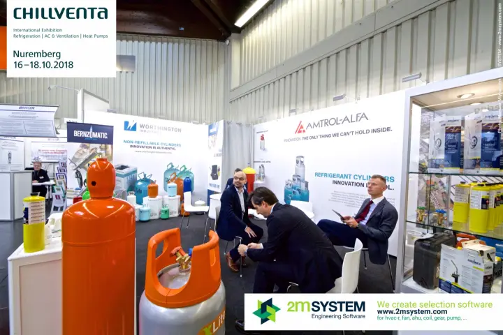 Orange XLite refrigerant cylinder in front of the Amtrol-Alfa and Worthington walls at Chillventa 2018