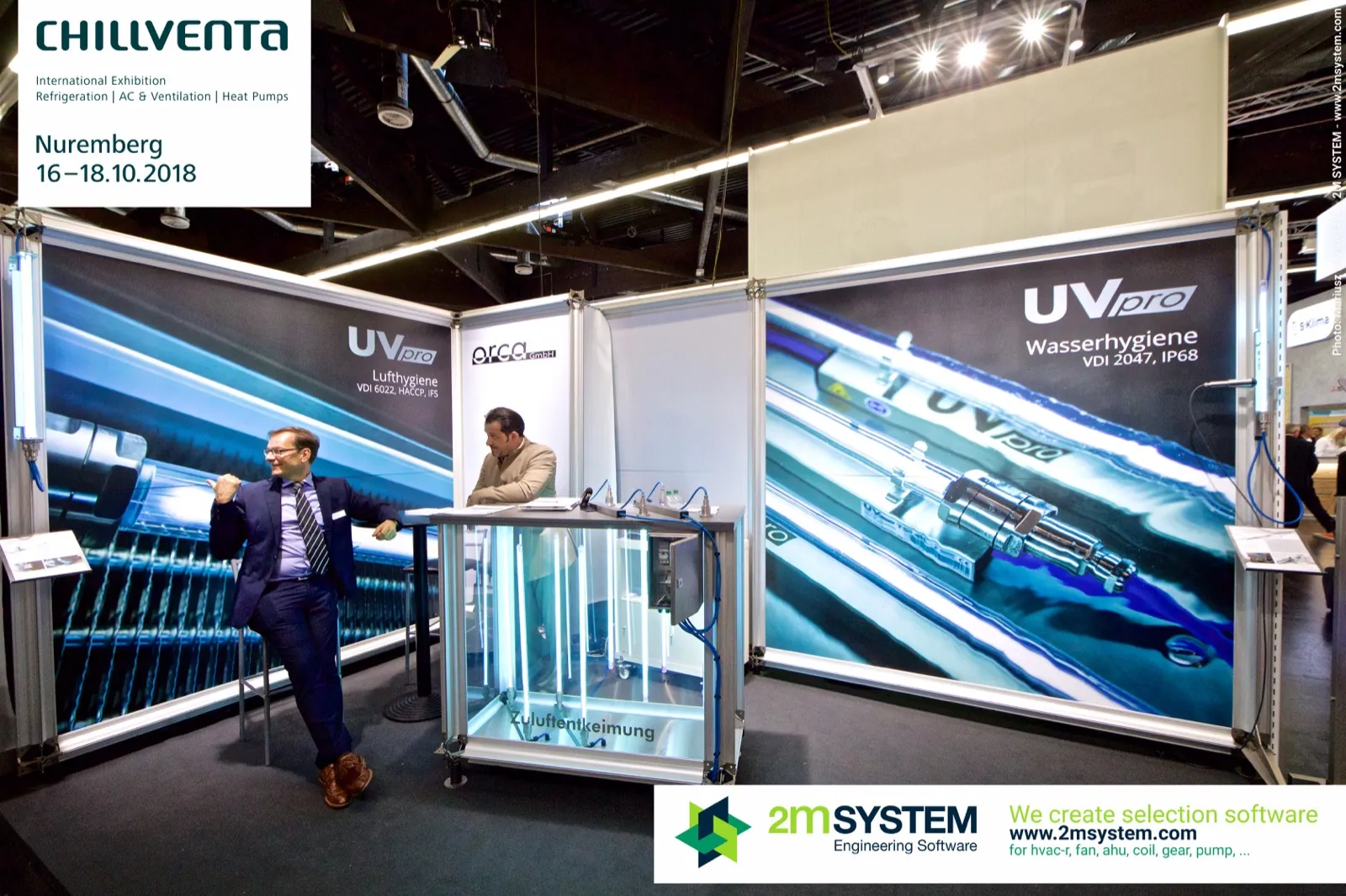 Orca stand with UVpro air and water hygiene and lit "Zuluftentkeimung" demo at Chillventa 2018