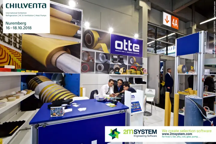 Otte stand with shelves of adhesive tapes and insulation rolls at Chillventa 2018