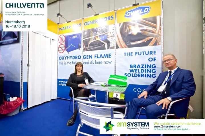Oweld stand promoting oxyhydrogen flame water gas generators at Chillventa 2018