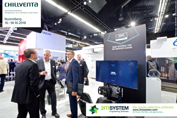 Panasonic Jaguar Racing simulator with "SHORT RESPONSE TIME" panel at Chillventa 2018