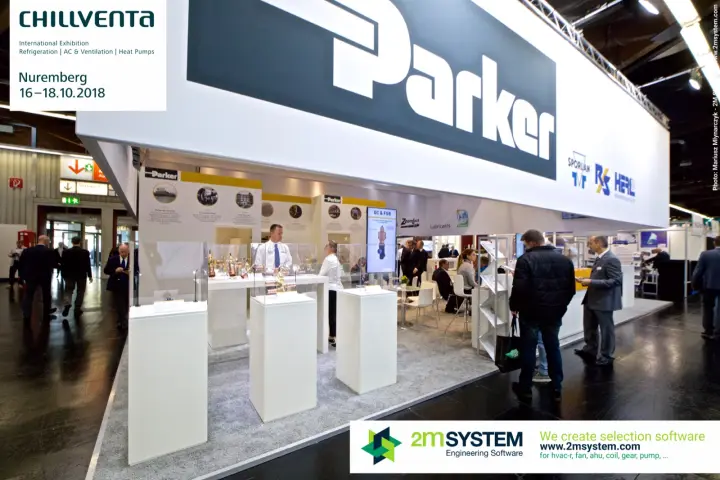Parker stand with glass display plinths and Sporlan branding on the fascia