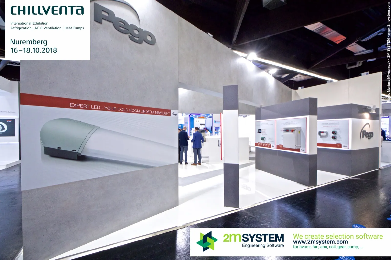 Pego stand exterior promoting Expert LED cold room lighting at Chillventa 2018