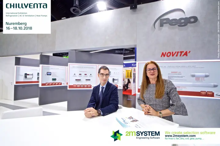 Pego team at the counter in front of the Novita' Expert LED panel at Chillventa 2018