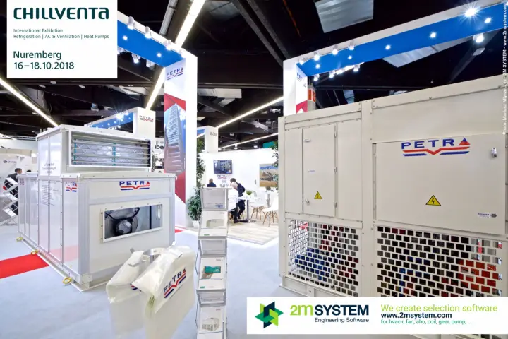 Petra air handling unit and chiller under blue-lit portal frames at Chillventa 2018