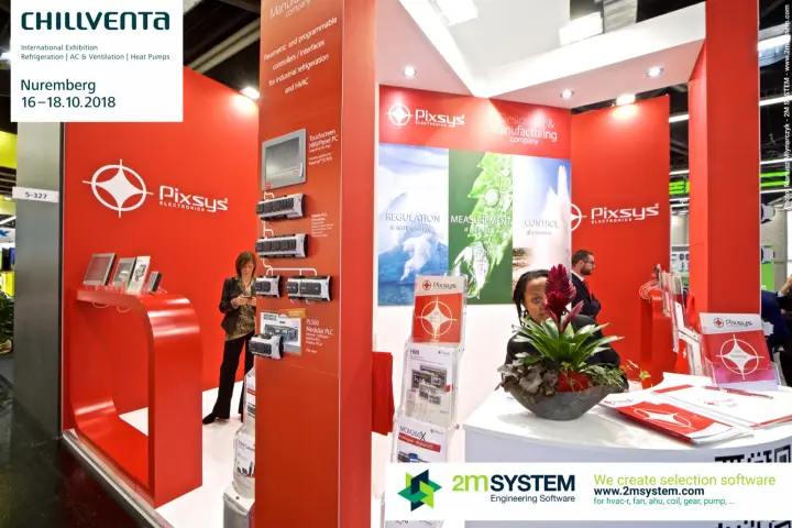 Pixsys stand with modular PLC column and red display counter at Chillventa 2018