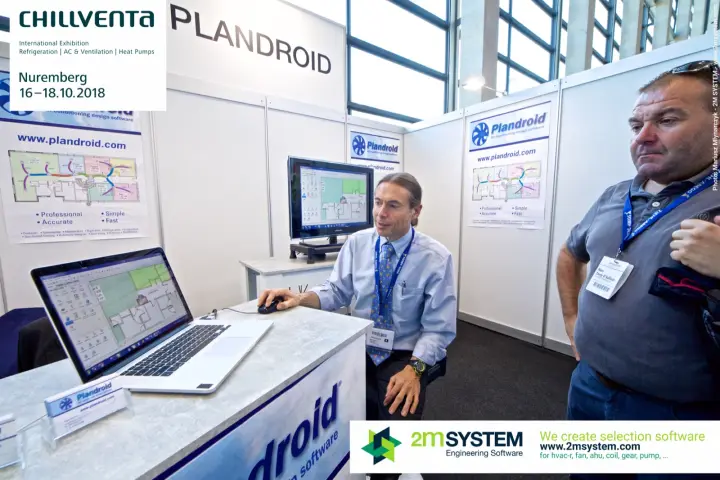 Plandroid air conditioning design software demonstrated on a laptop at Chillventa 2018