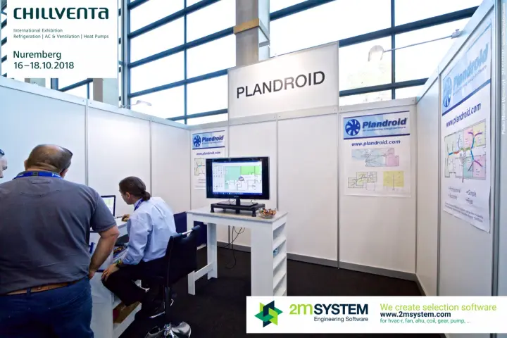 Plandroid shell-scheme stand with fascia sign and software posters at Chillventa 2018