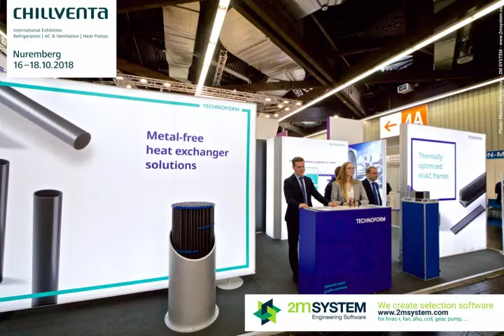 Polymer tube bundle in an open shell in front of Technoform's light box at Chillventa 2018