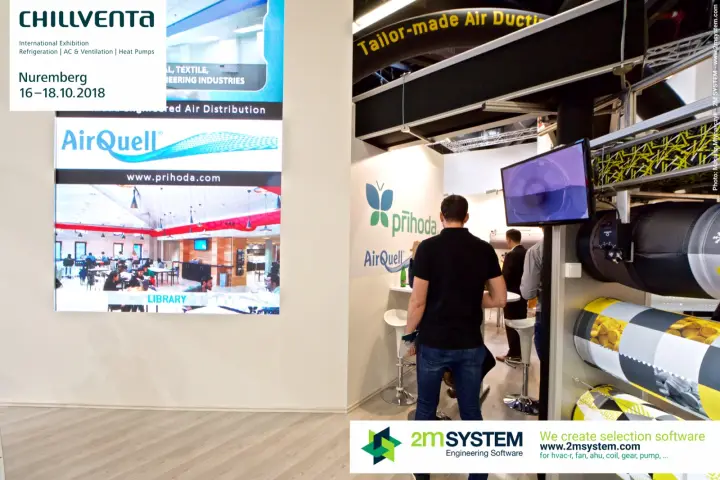 Prihoda AirQuell light box showing a library with textile air distribution at Chillventa 2018