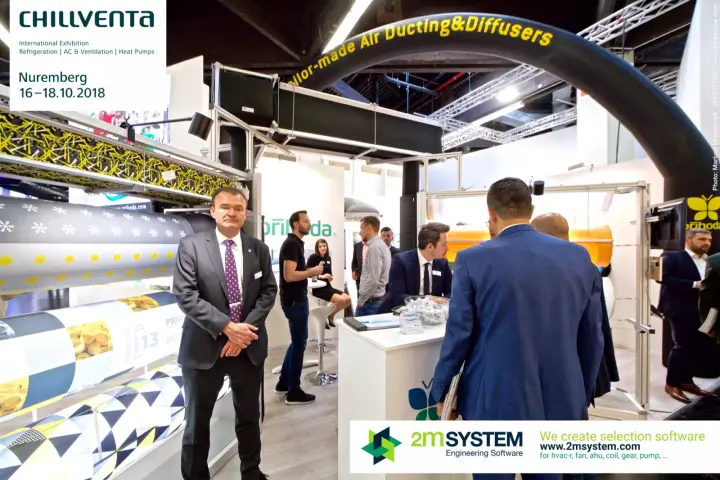 Prihoda stand under a 'Tailor-made Air Ducting&Diffusers' textile duct arch at Chillventa 2018