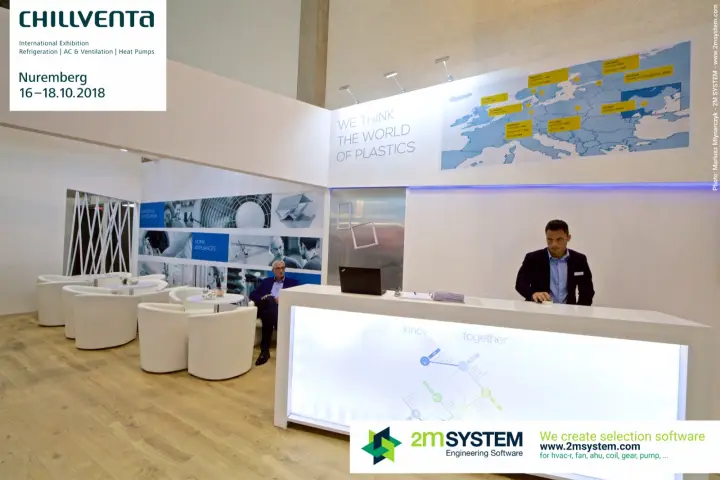 Primo reception desk with the "We think the world of plastics" map
