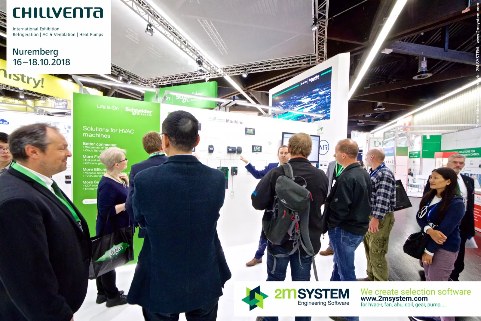 Product presentation at Schneider Electric's "Solutions for HVAC machines" wall at Chillventa 2018