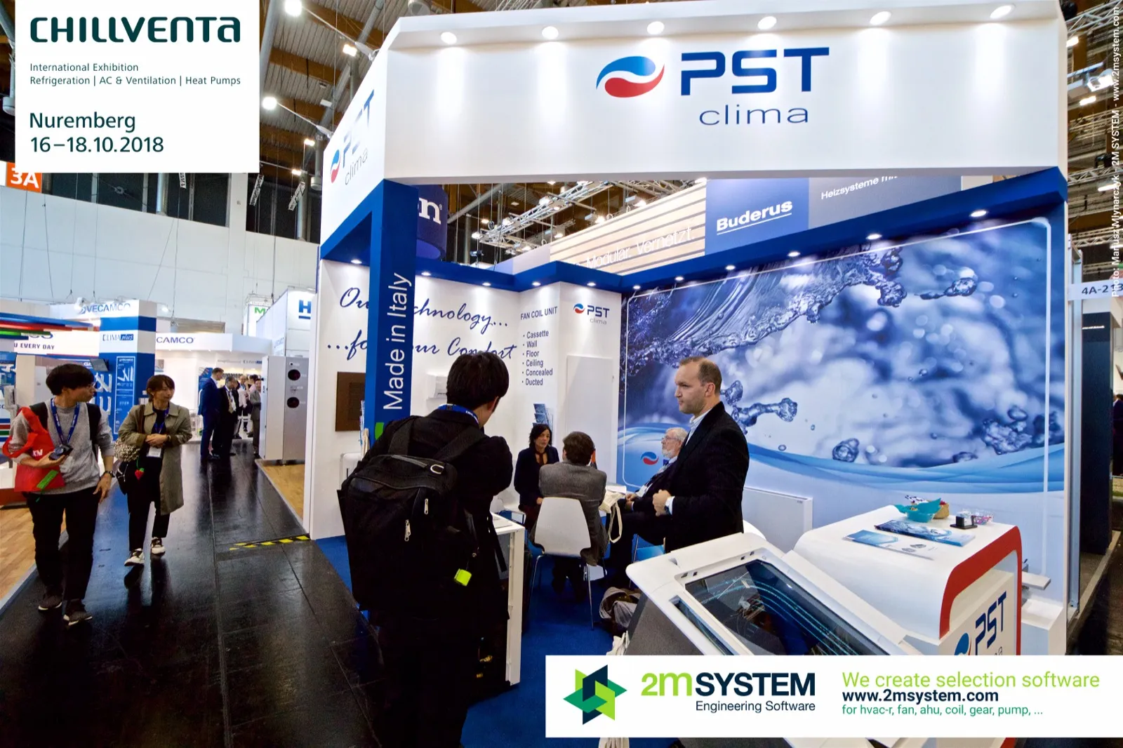 PST Clima stand with fan coil list and cassette unit on the counter at Chillventa 2018