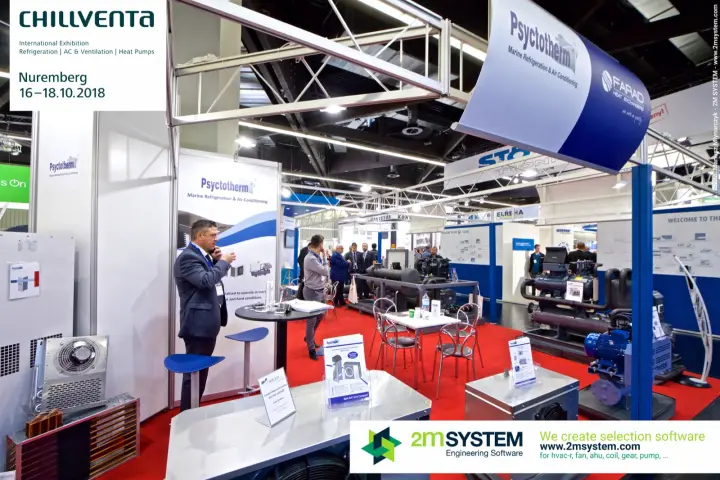 Psyctotherm marine AC units and finned coils at the stand front at Chillventa 2018