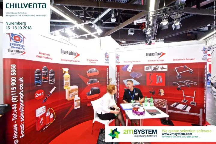 Pump House and DiversiTech graphics for sealants, condensate pumps and clamps at Chillventa 2018