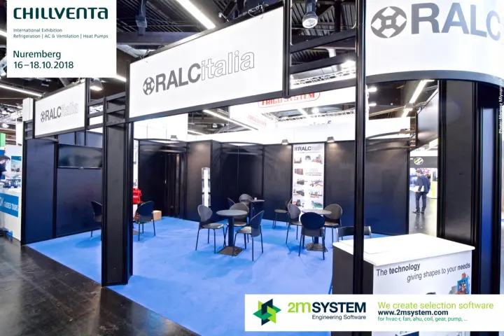 RALC Italia stand with black walls, blue carpet and white fascia signs