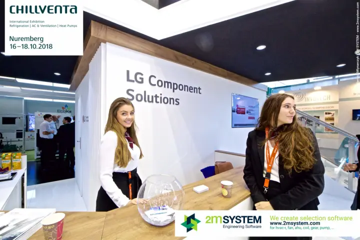 Reception counter at LG Component Solutions with staff at Chillventa 2018