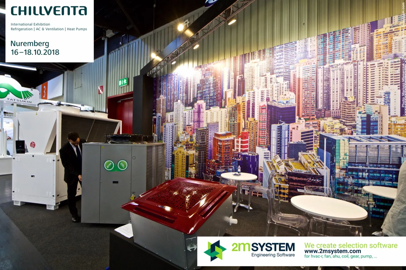 Red cassette unit and CO2 outdoor unit on the Frost stand at Chillventa 2018