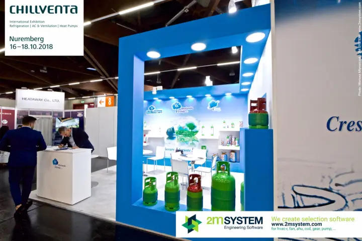 Refrigerant cylinders framed by the blue Morlando Group stand portal