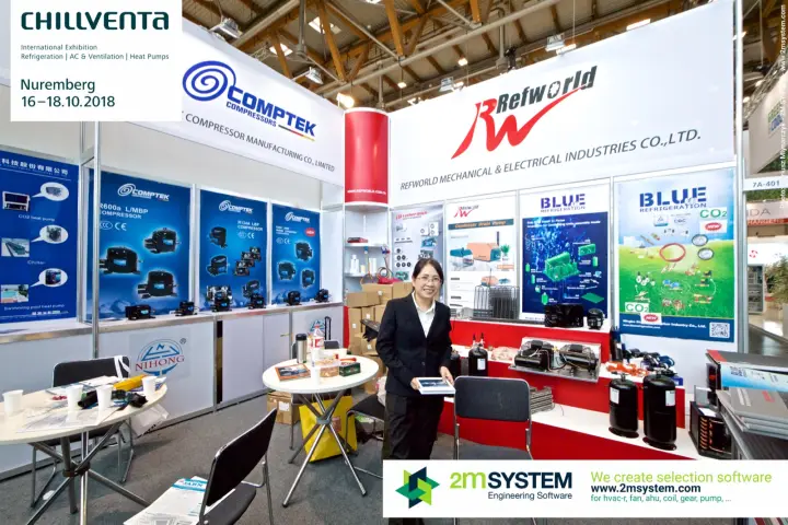 Refworld and Comptek booths with compressors, condensing units and receivers at Chillventa 2018
