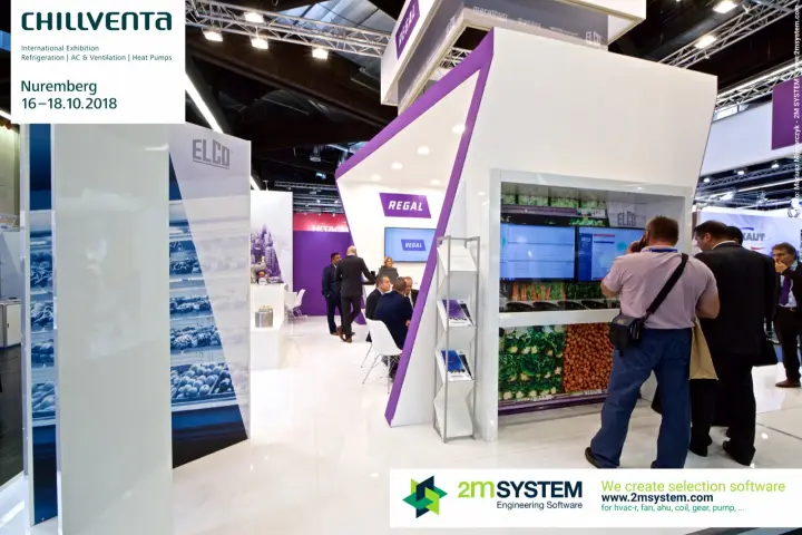 Regal supermarket display wall with data screens and Elco panel at Chillventa 2018