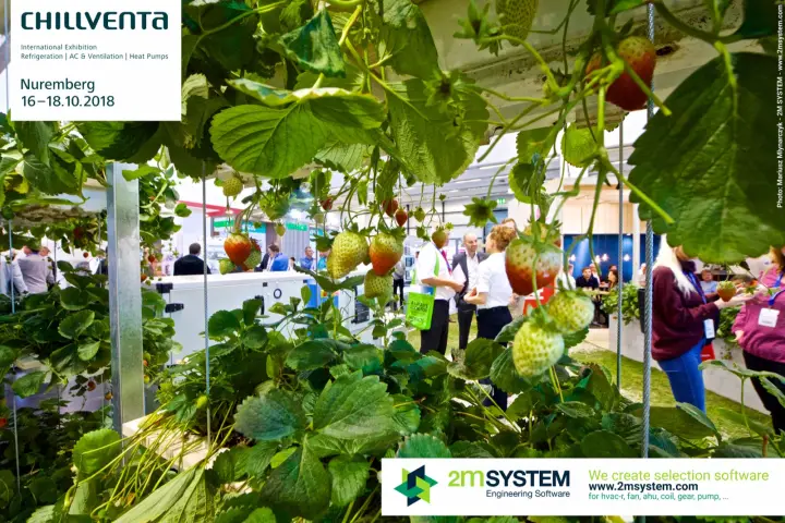 Ripening strawberries hanging from planters on the Daikin stand at Chillventa 2018