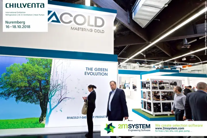 Rivacold "The Green Evolution" wall with condensing unit rack at Chillventa 2018