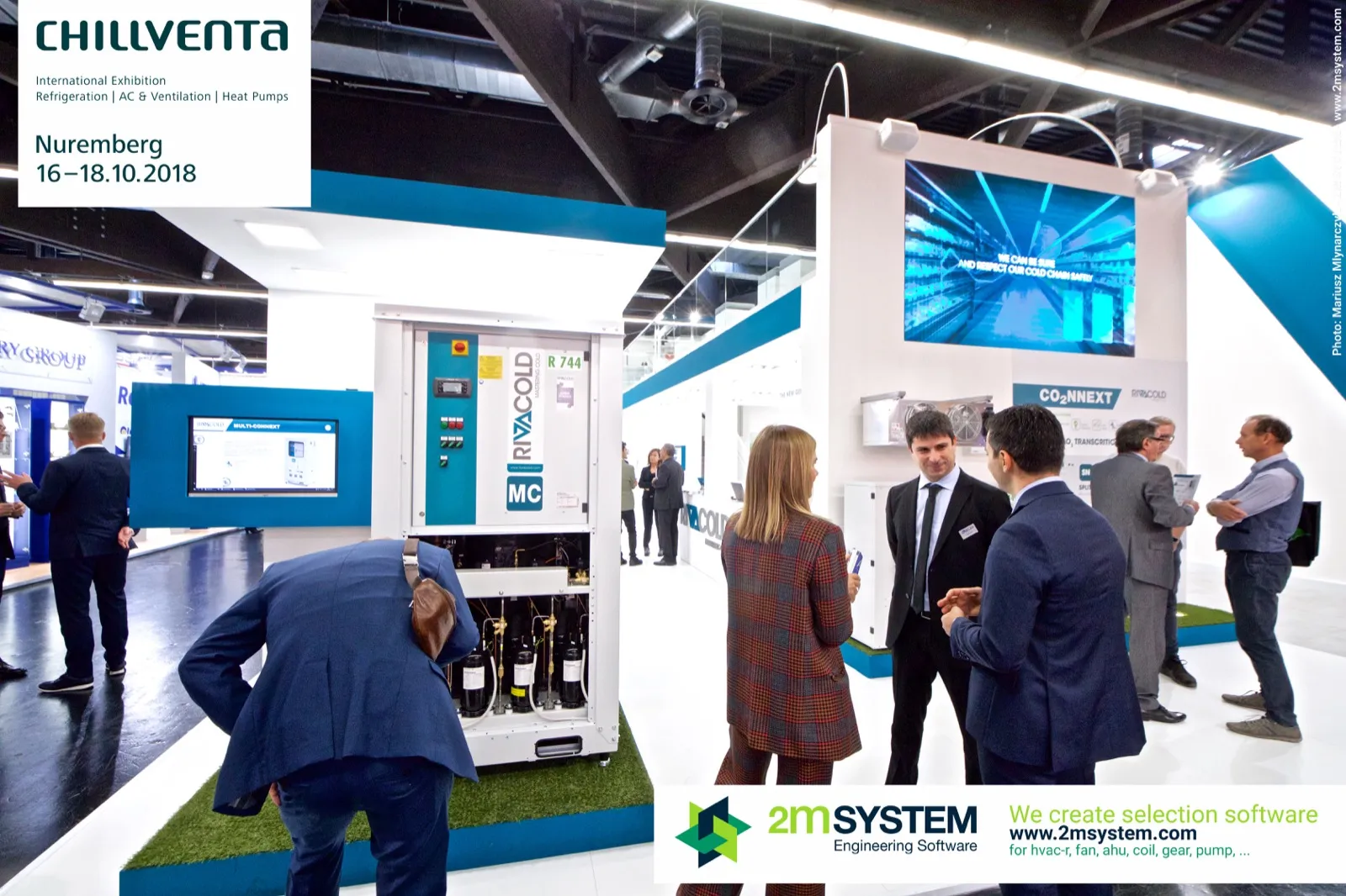 Rivacold R 744 MC unit with open compressor section and CO2NNEXT wall at Chillventa 2018