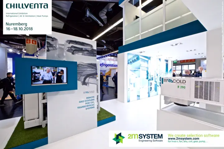 Rivacold remote gas coolers for CO2 next to an R 290 unit at Chillventa 2018