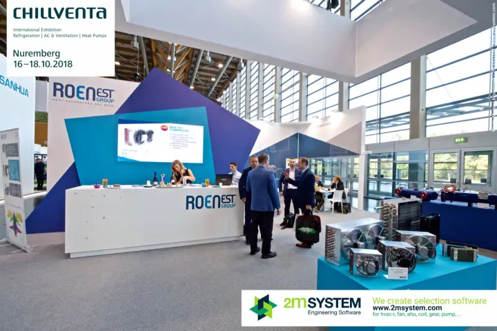 Roenest counter with screen promoting new TK7 condensers and a TK7 series display at Chillventa 2018