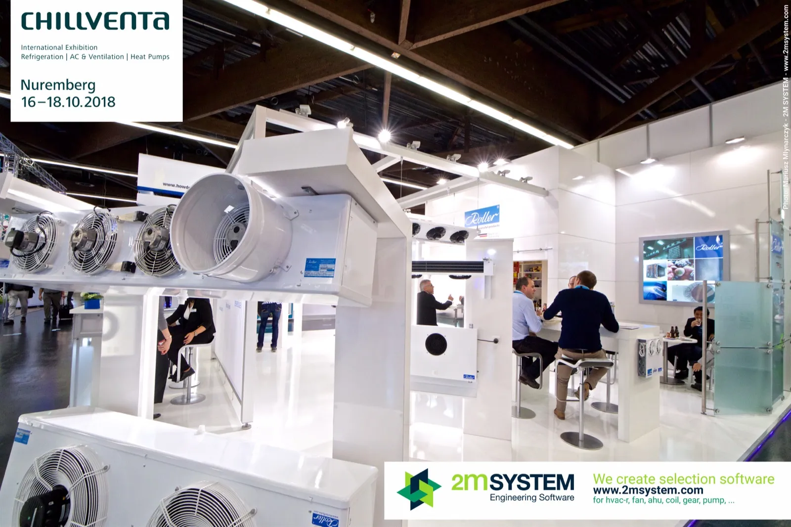 Roller unit coolers with axial fans on a white display frame at Chillventa 2018