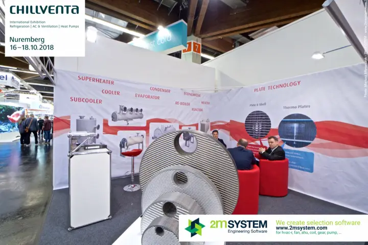 Round heat exchanger plates on a stand promoting plate and shell technology