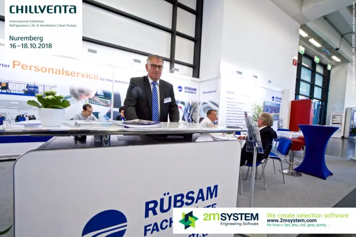 Rübsam Fachkräfte counter front with large blue logo