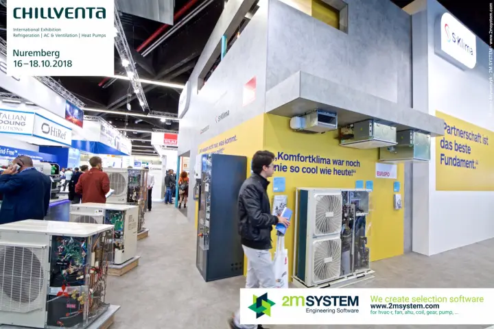 S-Klima stand corner with opened Mitsubishi Heavy Industries outdoor units at Chillventa 2018