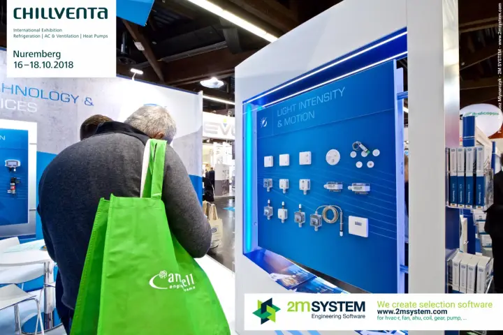 S+S Regeltechnik "Light Intensity & Motion" sensor display with a visitor at Chillventa 2018