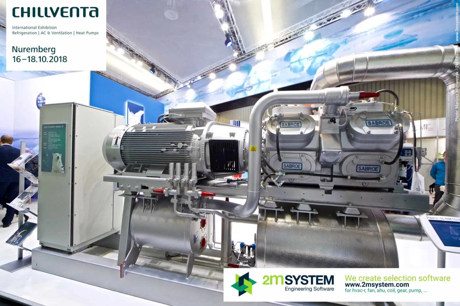 Sabroe reciprocating compressor package with electric motor and control cabinet at Chillventa 2018