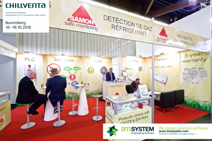 Samon refrigerant gas detection stand with French and German fascias at Chillventa 2018