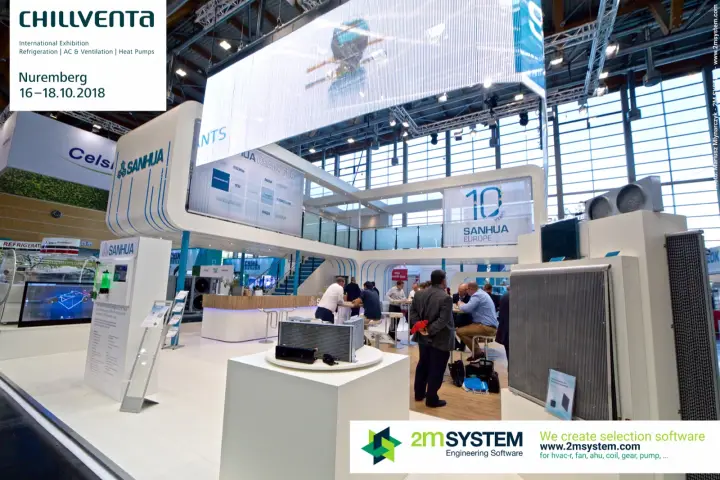 Sanhua double-deck stand with microchannel coils and suspended LED screen