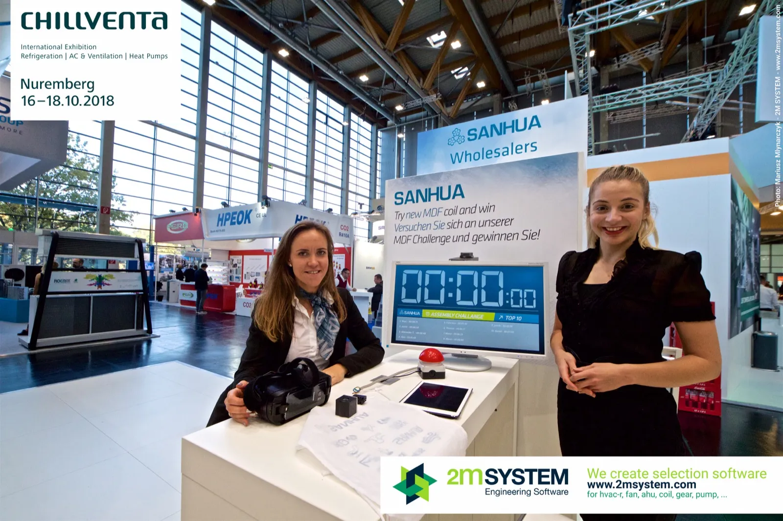 Sanhua staff at the MDF coil assembly challenge station at Chillventa 2018