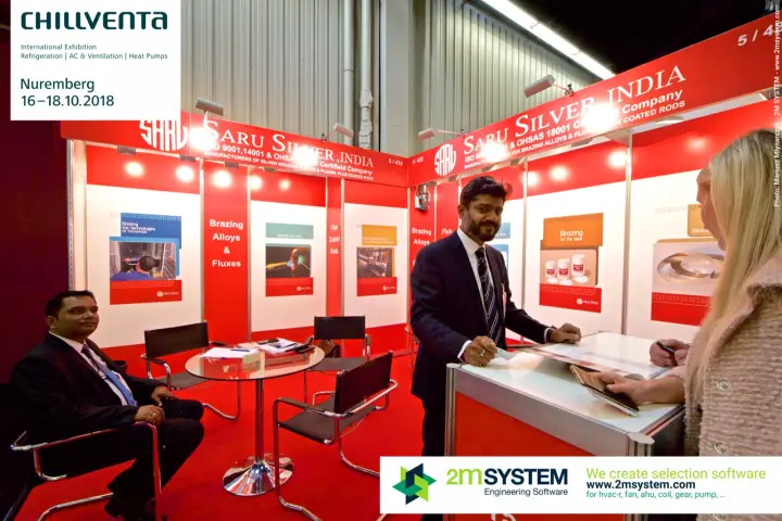 Saru Silver staff at the counter under red brazing alloy fascia at Chillventa 2018