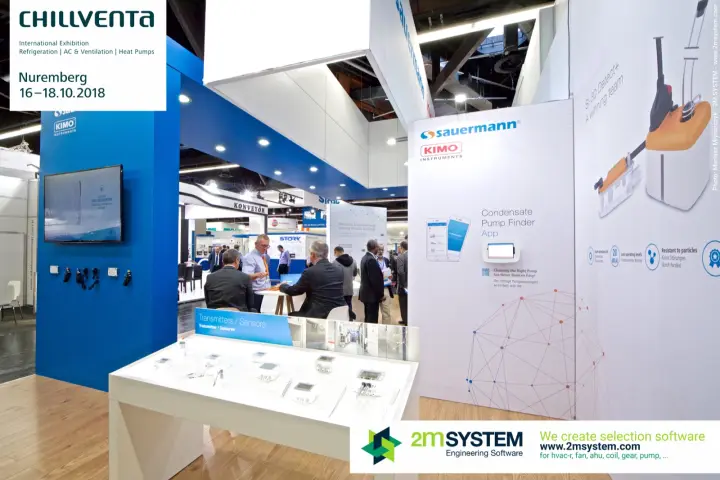 Sauermann and Kimo stand with sensor table and Condensate Pump Finder App at Chillventa 2018