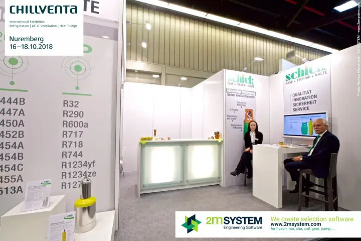 Schick refrigerant stand with a list of supplied refrigerants at Chillventa 2018