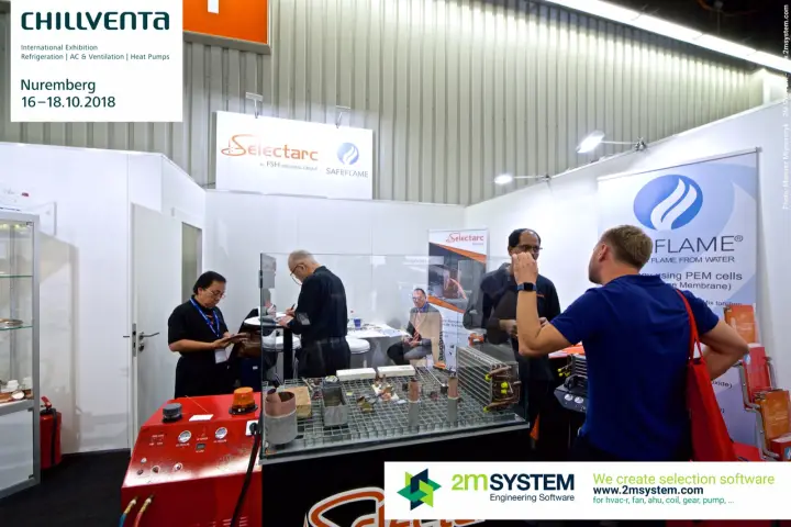 Selectarc and Safeflame brazing samples table behind glass at Chillventa 2018