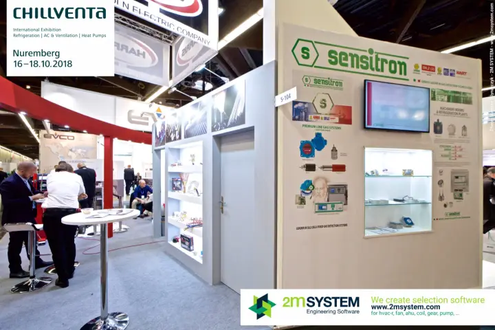 Sensitron stand 5-104 with premium line gas systems and display cabinet at Chillventa 2018