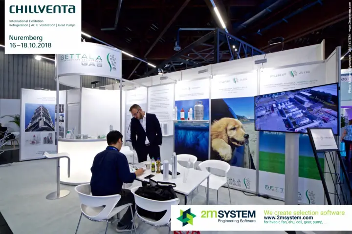Settala Gas modular stand with Purif Air panels and a gas cylinder display