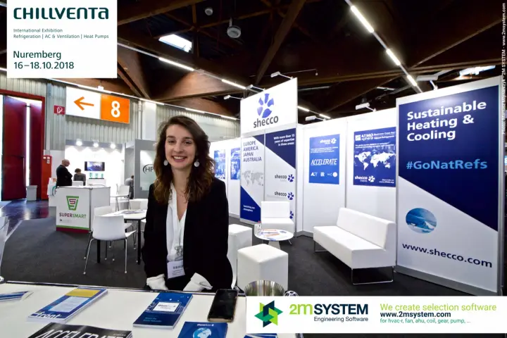 shecco counter with #GoNatRefs panel and natural refrigerant magazines at Chillventa 2018