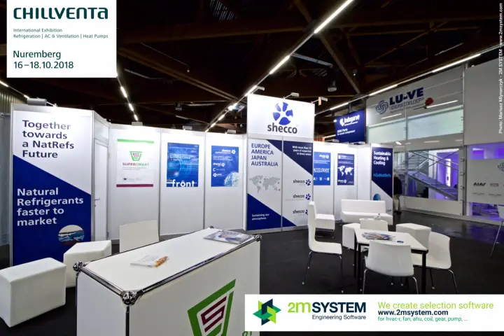 shecco stand promoting natural refrigerants with a lounge area at Chillventa 2018