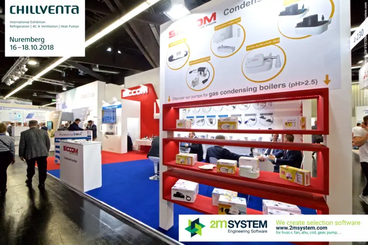 Siccom shelf of boxed pumps for gas condensing boilers at stand 4-230 at Chillventa 2018